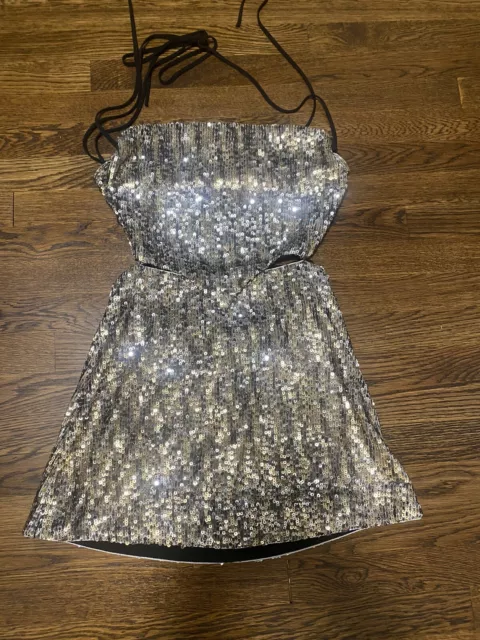 X by NBD Revolve Cindy Gunmental Sequin Dress Small