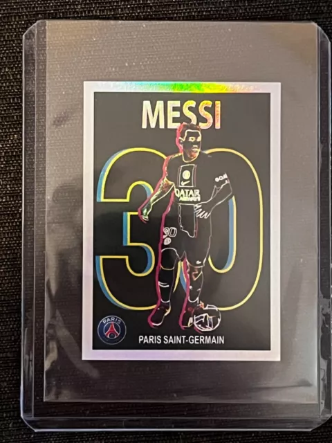 Sticker Panini Foot 2023 Lionel Messi Paris Sg # 239 Toploader Neon Crack Rare