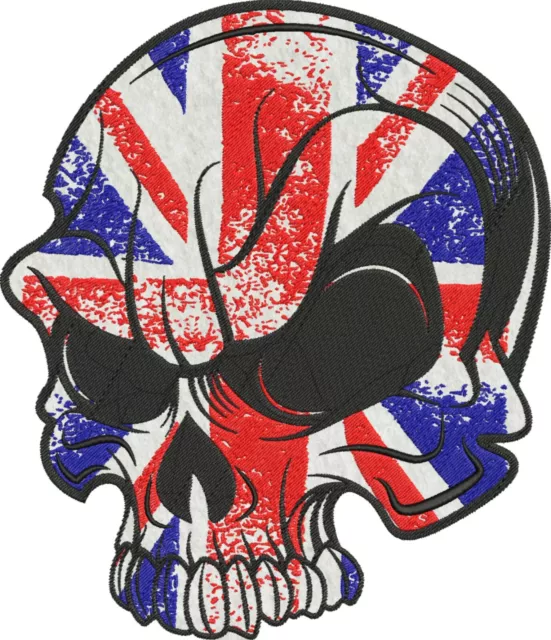 UK SKULL BACKPATCH, Embroidery Patch, Custom Embroidered, Motorcycle Patch