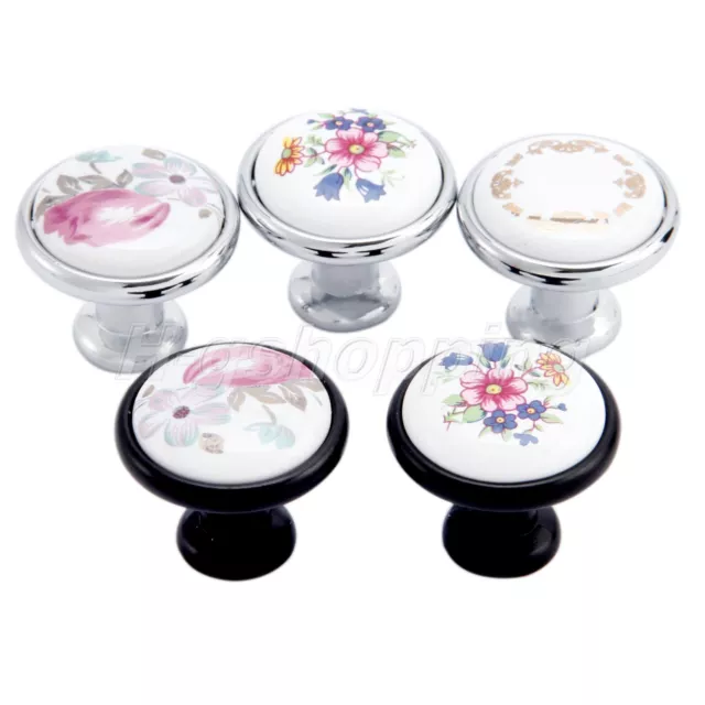 Hot Ceramic Flower Kitchen Cupboard Pull Handle Furniture Drawer Cabinet Knob