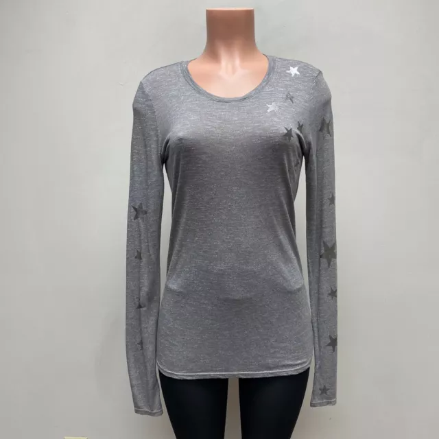 Michael Stars Womens Gray Round Neck Foil Stars V-Neck Long Sleeve Top One Size