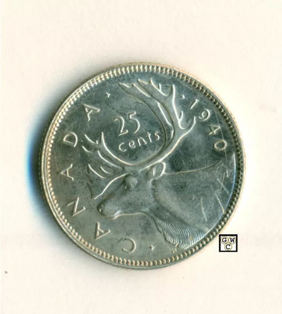 1940  Canada 25ct Coin ; AU ; Minor Marks