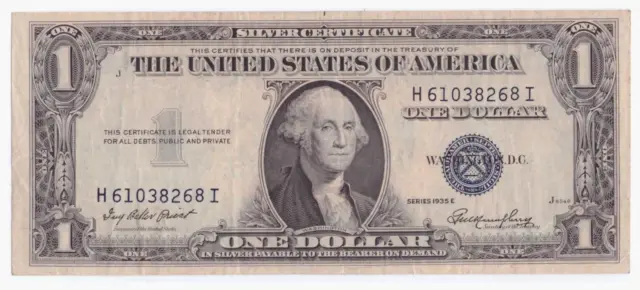 Series 1935 E Blue Seal. One Dollar Silver Certificate Note. NICE