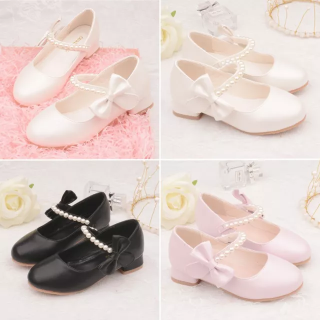 Girls Kids Childrens Party Wedding Mary Jane Sparkly Sandals Low Heel Shoes Size