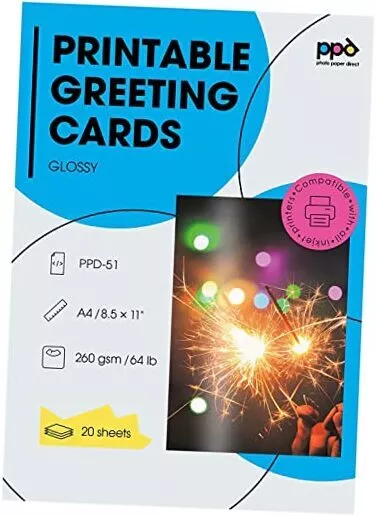 Inkjet Glossy Printable Greeting Cards LTR 8.5 x 11" 64lbs. Pack of 20 sheets