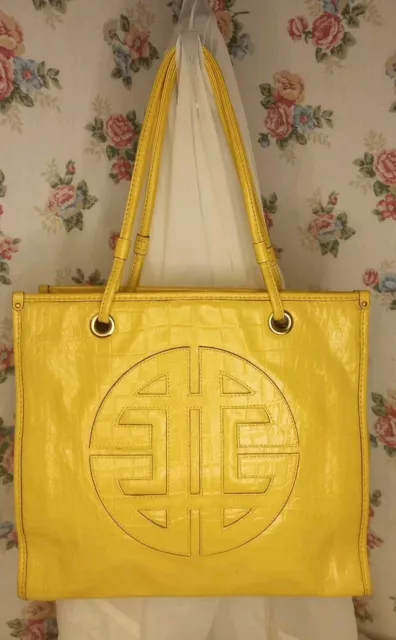 Antonio Melani Shoulder Bag Tote Yellow  Croc Embossed Leather