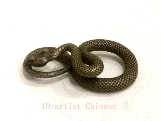 Collected Old China Bronze Carving Chinese zodiac Snake Serpent Necklace Pendant