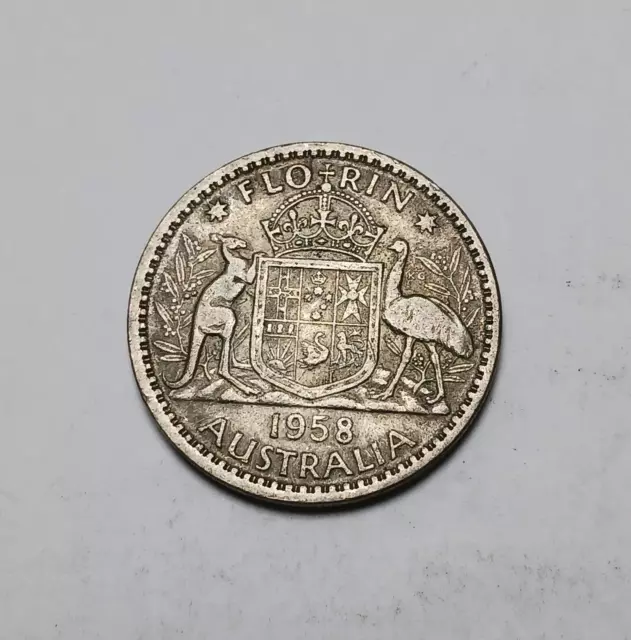 1958 Australia One Florin - Silver Coin - Two Shillings - Elizabeth II