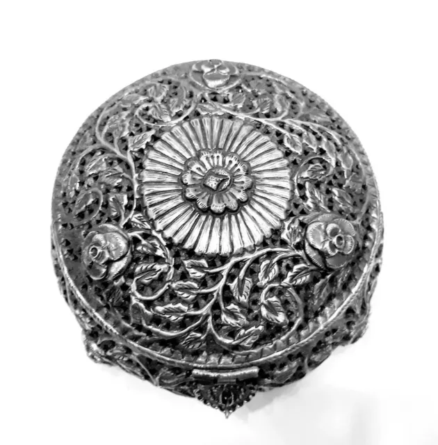 Asian Vintage Art Hand Carved Silver Coated Box - Metal Box For Gift & Home Deco