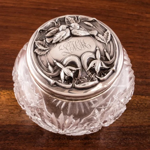 Simons Bros Art Nouveau Sterling Silver Dresser Jar Love Birds Kissing Mono Lhm