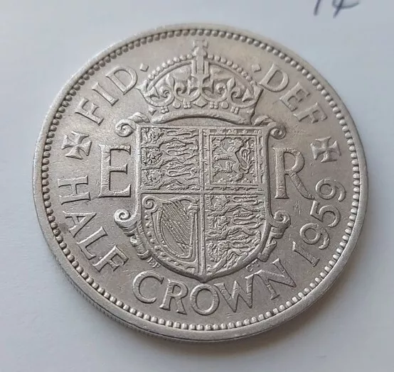 1959 Queen Elizabeth II Half Crown Coin Circulated Grade Extra Fine Condition