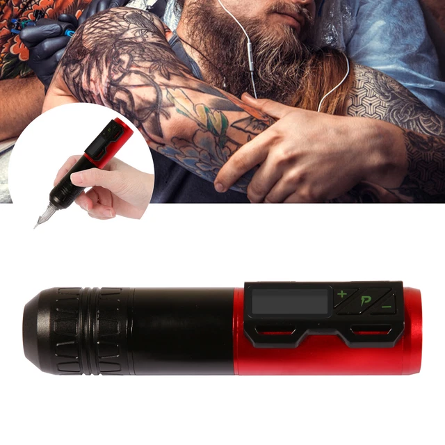 Nueva pluma para tatuajes LCD ametralladora inalámbrica cartuchos giratorios lápiz rojo