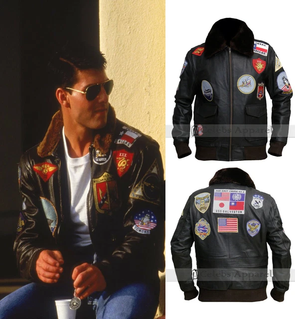 Blouson Aviateur Top Gun En Cuir - Style Pete Maverick, Couleur Marron, Tailles XS à 5XL, Neuf Avec étiquettes