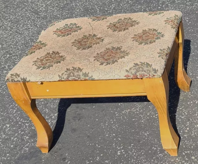 Beautiful Vintage Solid Wood Footstool – Upholstered Top – GDC – USABLE PIECE