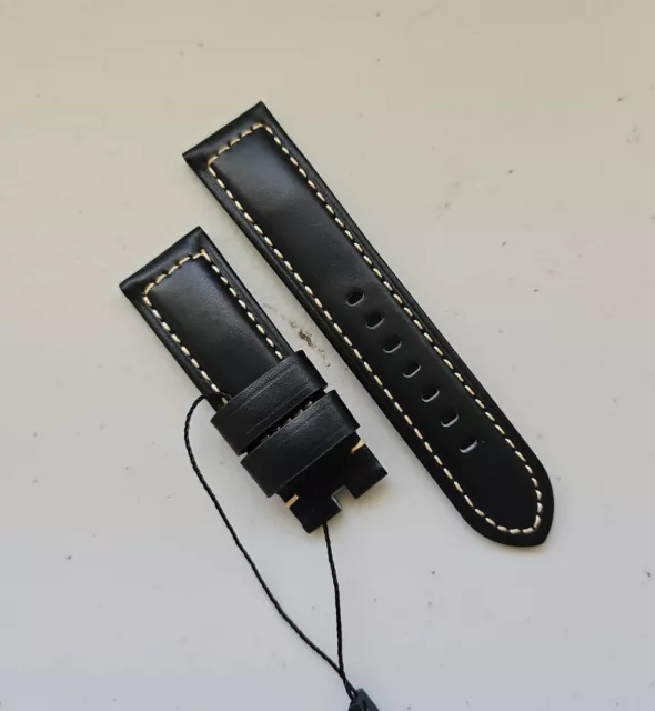 Panerai Watch 24mm Black Ranger OEM Leather Strap for 22mm Tang Buckle