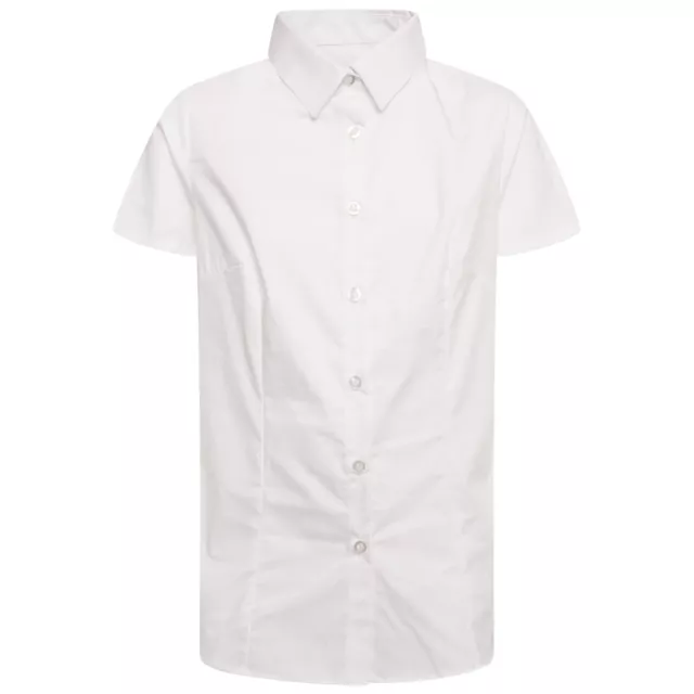 Senior Girls White Stretch Short Sleeve School Blouse Colared Shirt 6 to 14Size