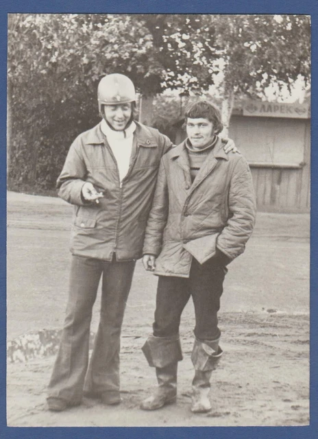 Handsome Guys in Boots and Helmet, Smoking, Cute Boys Soviet Vintage Photo USSR