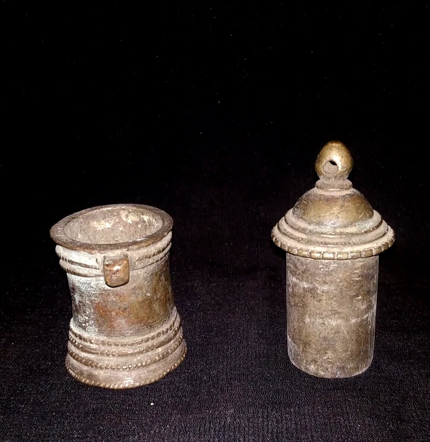 Antique Indian Islamic Brass Piller Shape Betel Lime Bottle Collectible Decor #