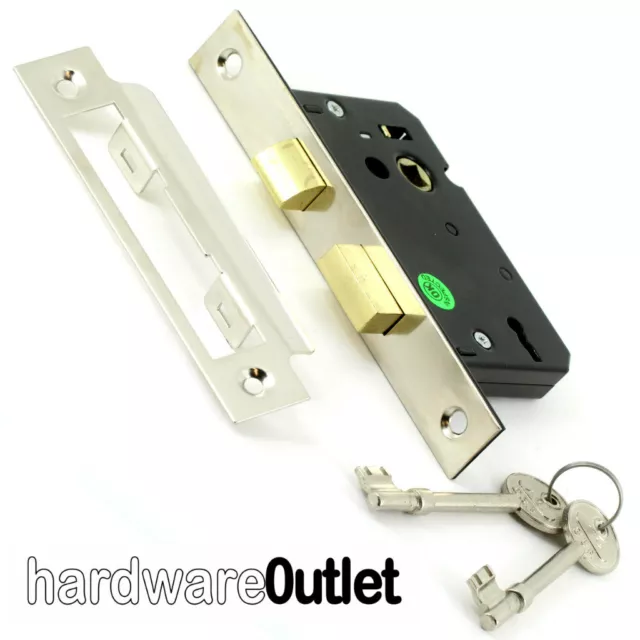 XL 3 Lever Mortice Sash Lock 3" Brass & NP c/w 2 Keys Quality Mortice Door Lock