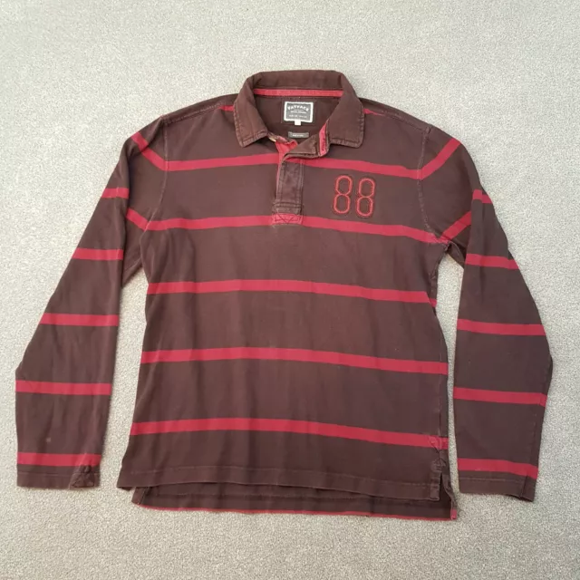 Camicia da rugby da uomo Fat Face media rosso bordeaux a righe maniche lunghe polo logo