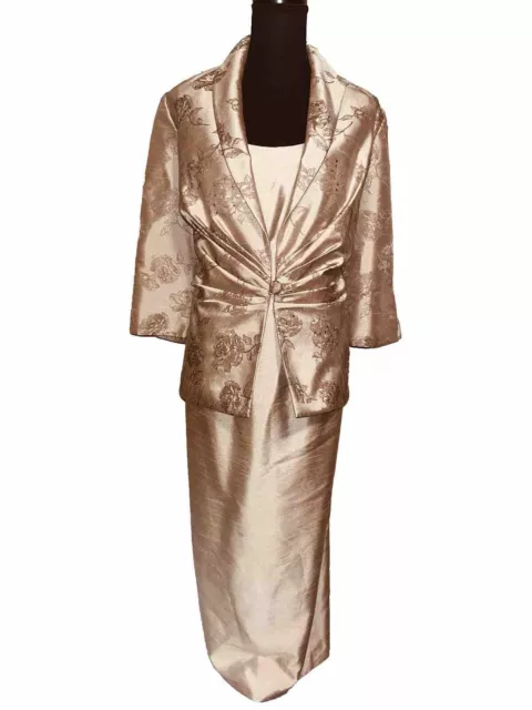 Jessica Howard Gold Satin Floral Jacket Dress Suit Plus Size 16W Church Suit