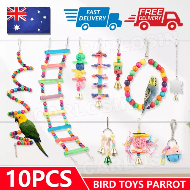 10X Parrot Hanging Swing Bird Toy Harness Cage Ladder Parakeet Cockatiel Budgie