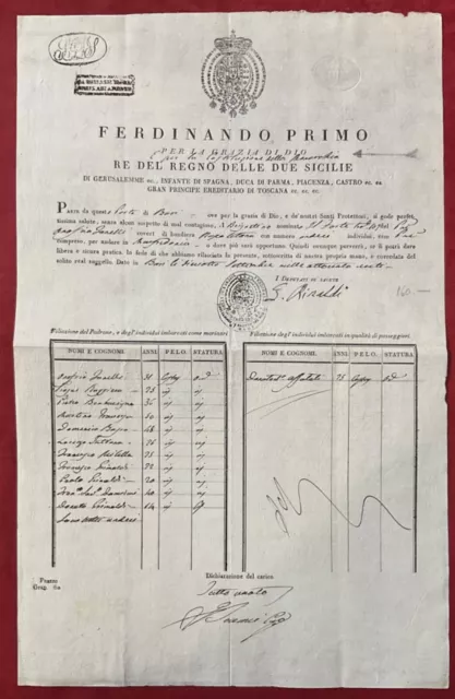 Regno Delle 2 Sicilie Francesco I° Documento Di Sanità 1820 Bari Manfredonia