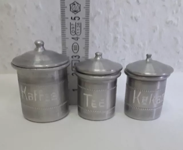 alte Alu Vorratsbehälter Puppenstube Kaufmannsladen Vorratsdose Kaffee Tee Kakao 2