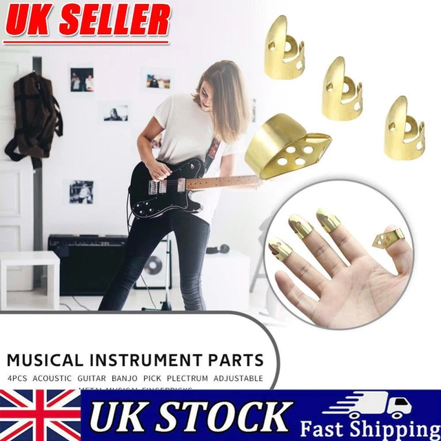 Adjustable 3 Finger Picks + 1 Thumb Pick Acoustic Guitar Banjo Pick (Gold)