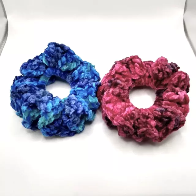 Crushed Velvet Crocheted Hair Scrunchies