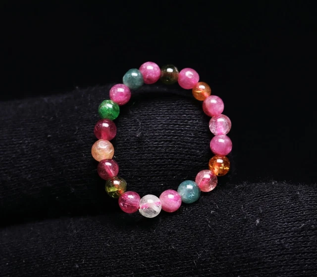 3.5mm Natural Watermelon Tourmaline Crystal Gemstone Adjustable Ring