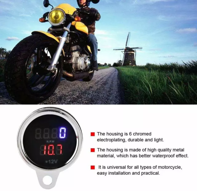 Tachometer - 2 in 1 Waterproof Motorcycle LED Digital Voltmeter Tachometer Gauge