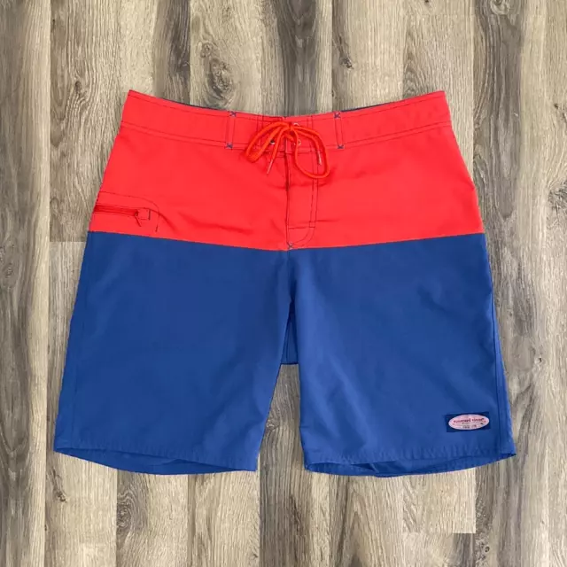 Vineyard Vines Men’s Size 32 Red/Blue Color Block Unlined Board Shorts- 9”Inseam