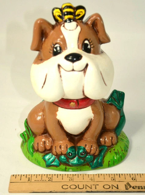 Handpainted English Bulldog Garden Figurine Bumblebee Frog Vtg Arnels Ceramic 70
