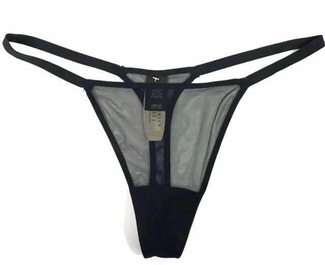 VICTORIAS SECRET Very Sexy Sheer Mesh V-string / Thong Panty One Size S-M-L Blk