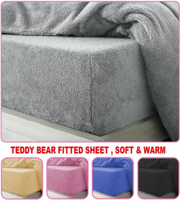 Teddy Bear Sherpa Fleece Fitted Sheet Extra Deep Soft Cosy Warm Bed Sheets UK