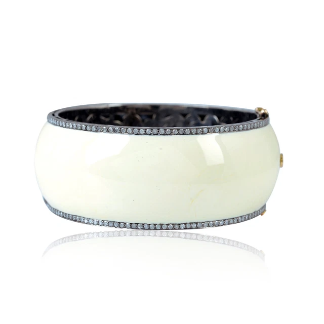 Natural Rosecut Diamond 925 Sterling Silver Wedding Enamel Bangle