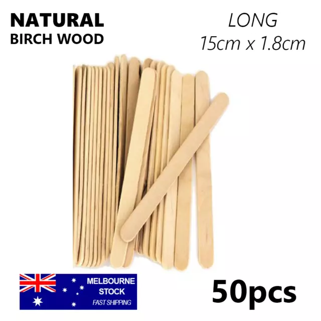 50pcs Wooden Craft Sticks Paddle Ice Cream Pop Coffee Tea Stirrer Art 15CM Long