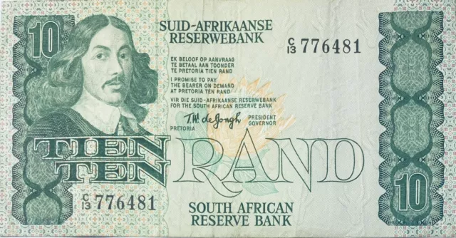 1978 South Africa Old 10 Rand African Banknote Jan Van Riebeeck Zuid Afrika