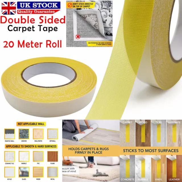 Extra Strong Double Sided Carpet Tape Multi-Purpose Adhesive Heavy Duty 20m Roll