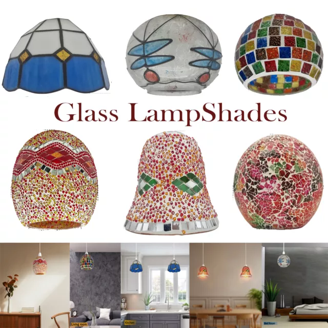 Vintage Stained Glass Lampshade Traditional Easy Fit Ceiling Pendant Light Shade