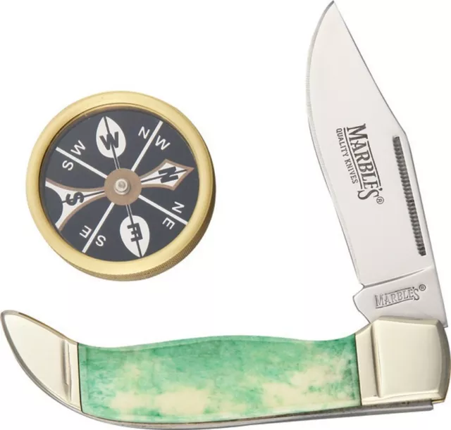 MARBLES MR296 COMPASS Gift Set With Green Bone Slipjoint Folding