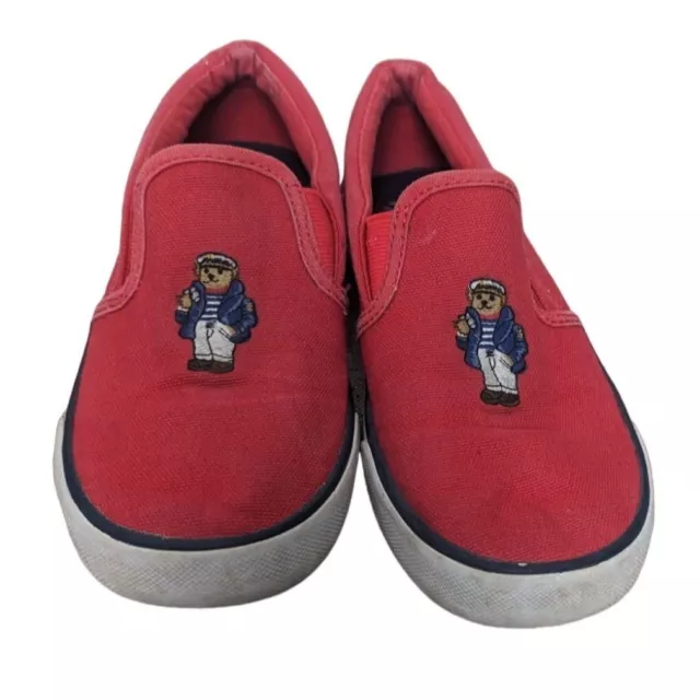 Polo Ralph Lauren -Polo Bear Harbour II Bear Canvas Slip-on Shoe Kids Size 1 Red