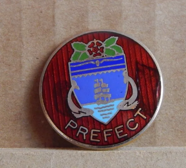 Vintage School Prefect Badge From A Lancashire School Enamel