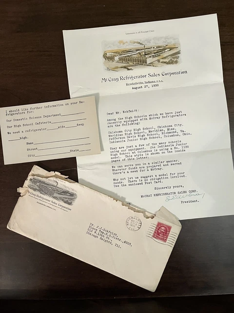 McCray Refrigerator 1930 Letter Bloom High School Chicago Advertising Brochure