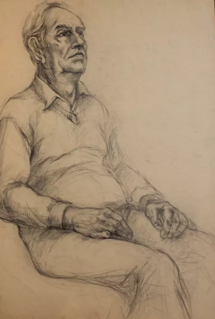 Vintage original pencil drawing men figure