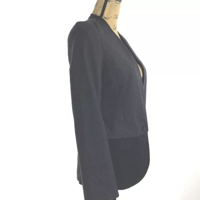 Vera Wang Simply Blazer XS Charcoal Gray Black Color Block Jacket Wool Career 3