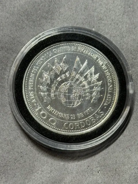 1975 Nicaragua 100 Cordobas .925 World Silver Coin .7476 ASW