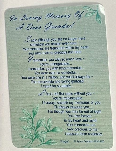 IN LOVING MEMORY Grandad Graveside memorial card, Remembrance £2.79 ...