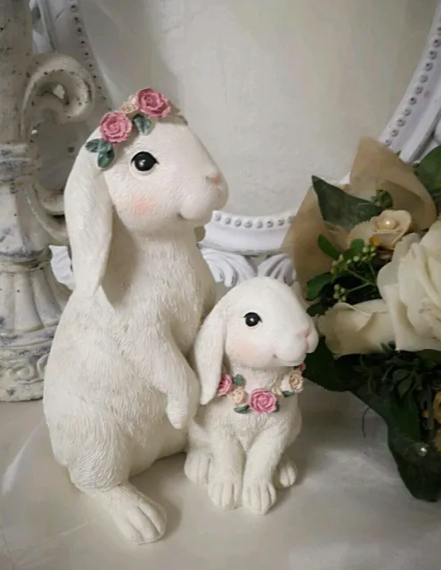 Lepre Coppie Coniglietto Corona di Fiori Rose Pasqua Decorazione Shabby Figura